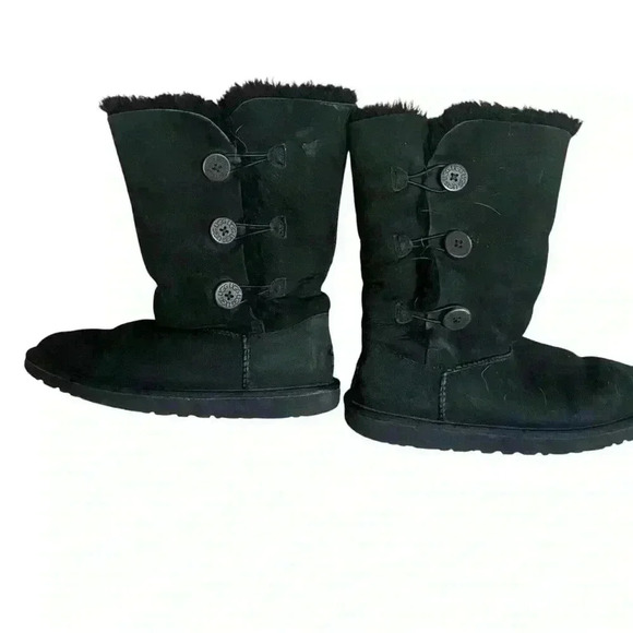 SMAIBULUN UGG SIDE BUTTON FAUX FUR-LINED LEATHER SUEDE BOOTS Size 6 Black Winter - Picture 5 of 10